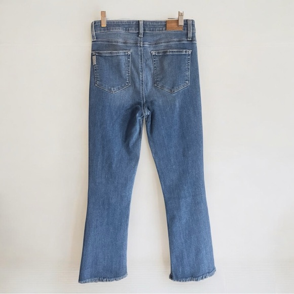 Paige Colette Crop Flare Distressed Blue Jeans w Raw Hem - Picture 4 of 16